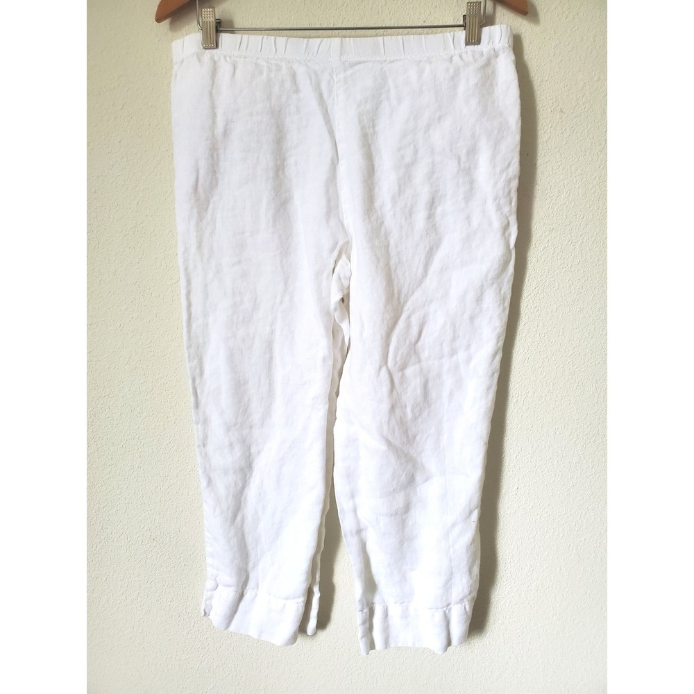 J jill Love Linen White Cropped Pants Elastic‎ Waist Straight Leg Small Petite - Picture 9 of 9